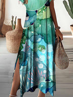 Women's Underwater World Pattern Resort Style V-Neck Dress
