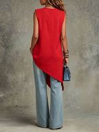 Women's Sleeveless Red Belted Top Jeans Set