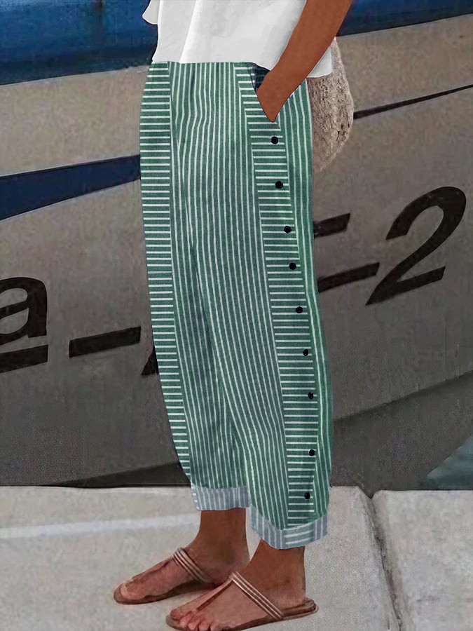 Jacquard striped printed button-down slacks