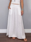 Cozy Minimalist Wide-waist Cotton-linen Maxi Skirt