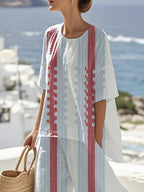 Women's Loose Round Neck Striped Contrast Color Pants Set