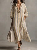 Women's Bohemian Loose-fit Striped Cotton-linen Dress