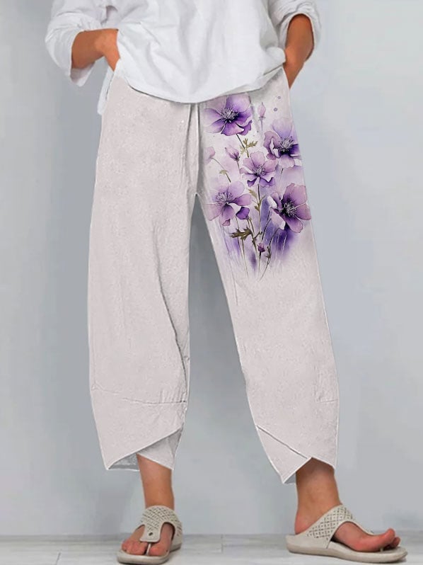 Women's Alzheimer's Awareness Floral Print Pocket Casual Pants