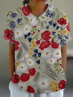 Retro Floral Art Graphics Print Casual Cotton Linen Shirt