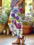 Women's Art Floral Loose  Pockets Casual Pants