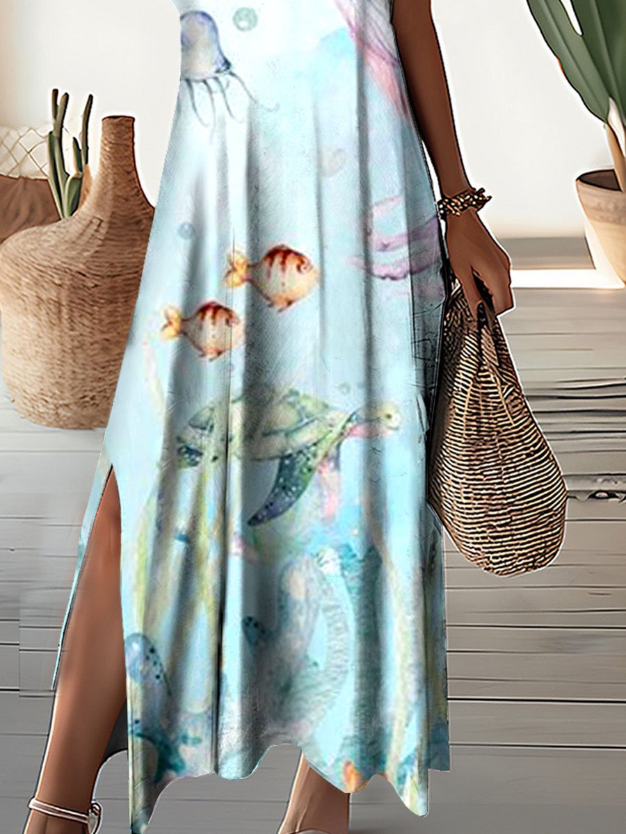 Women's Underwater World Pattern Resort V-Neck Dress