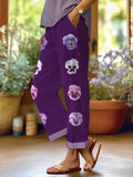 Women's Purple Flower Alzheimer's Awareness Support Casual Pants