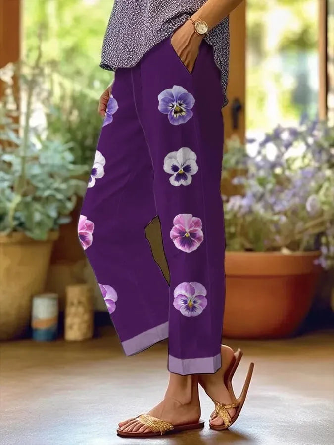 Women's Purple Flower Alzheimer's Awareness Support Casual Pants