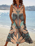 Women's Vintage Coconut Peacock Pattern Round Neck Dress