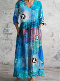 Women's V-Neck Elegant Art Irregular Pattern Long Sleeve Dresses