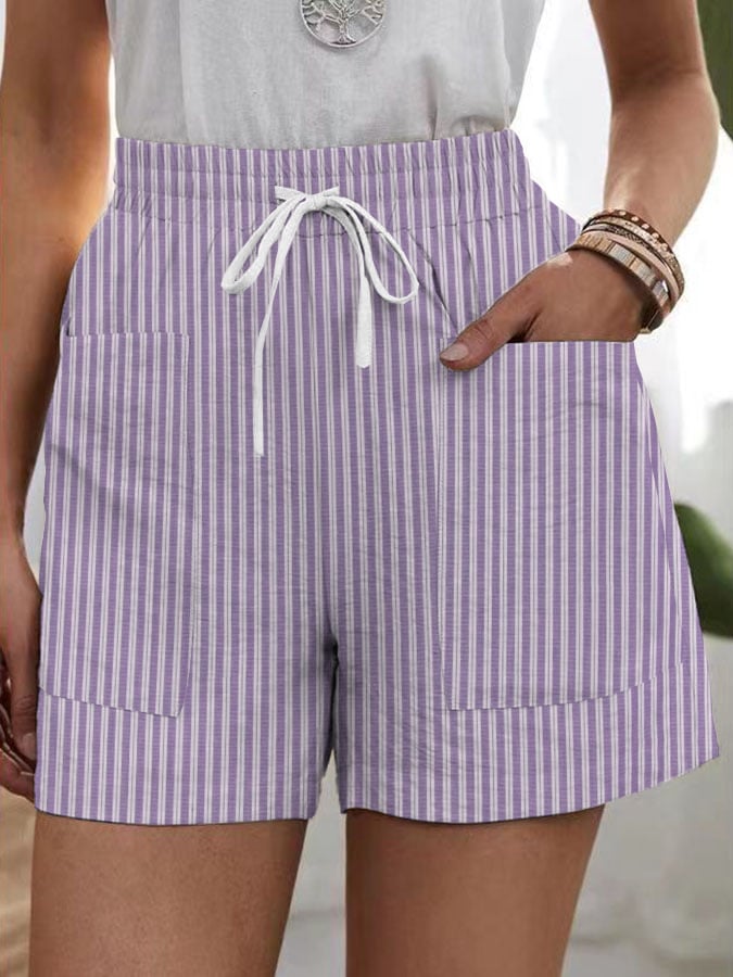 Women's Retro Striped Pocket Patchwork Loose Casual Pants
