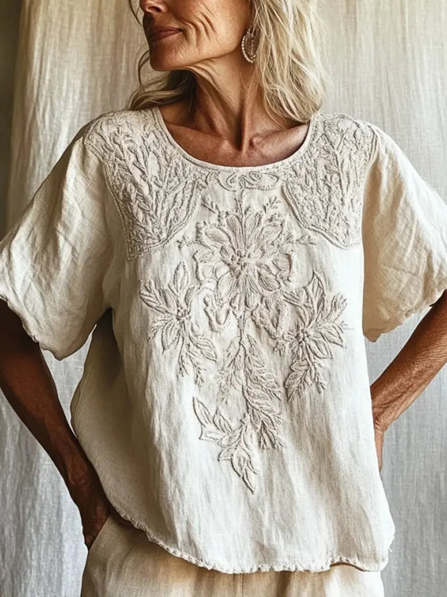 Women's Retro Floral Art Pattern Casual Cotton Shirt