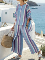 Striped Linen Blend T-shirt Two Piece Set
