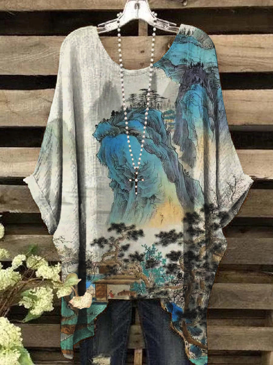Women's Vintage Abstract Alpine Pattern Crew Neck Top