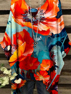 Women's V-Neck Art  Poppy Floral Print Top