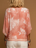 Women's Vintage-print V-neck 3/4-sleeve Casual Loose Chiffon Top
