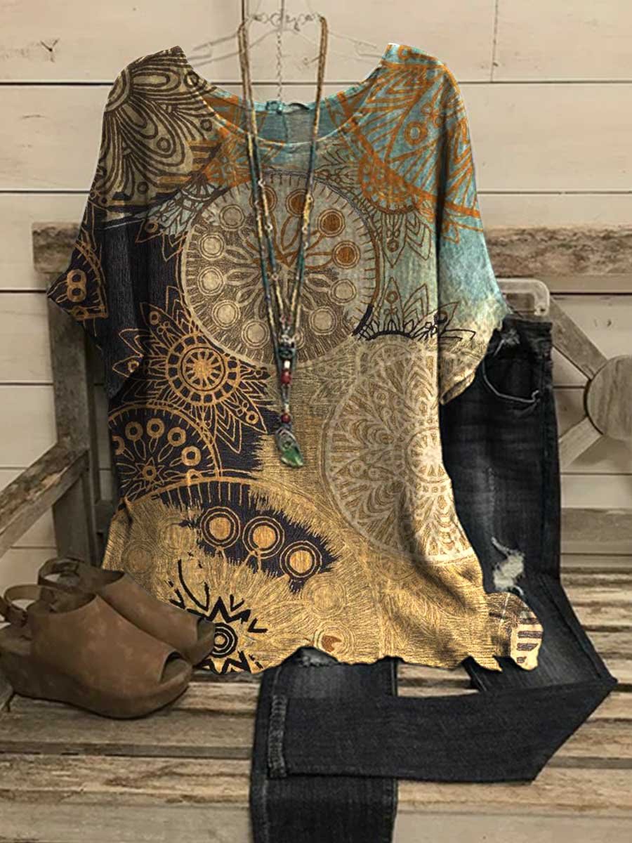 Women's Round Neck Bohemian Vintage Top