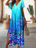 Women's V-Neck Romantic Gradient Floral Pattern Dresses