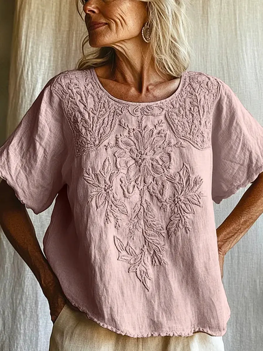 Women's Retro Floral Art Pattern Casual Cotton Shirt