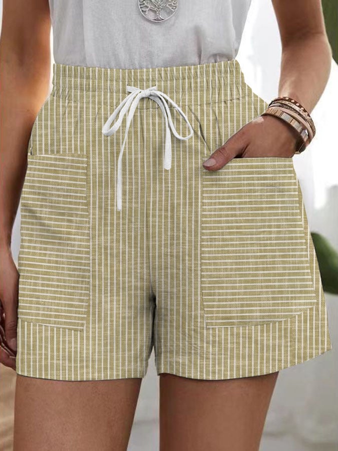 Women's Retro Striped Pocket Patchwork Loose Casual Pants