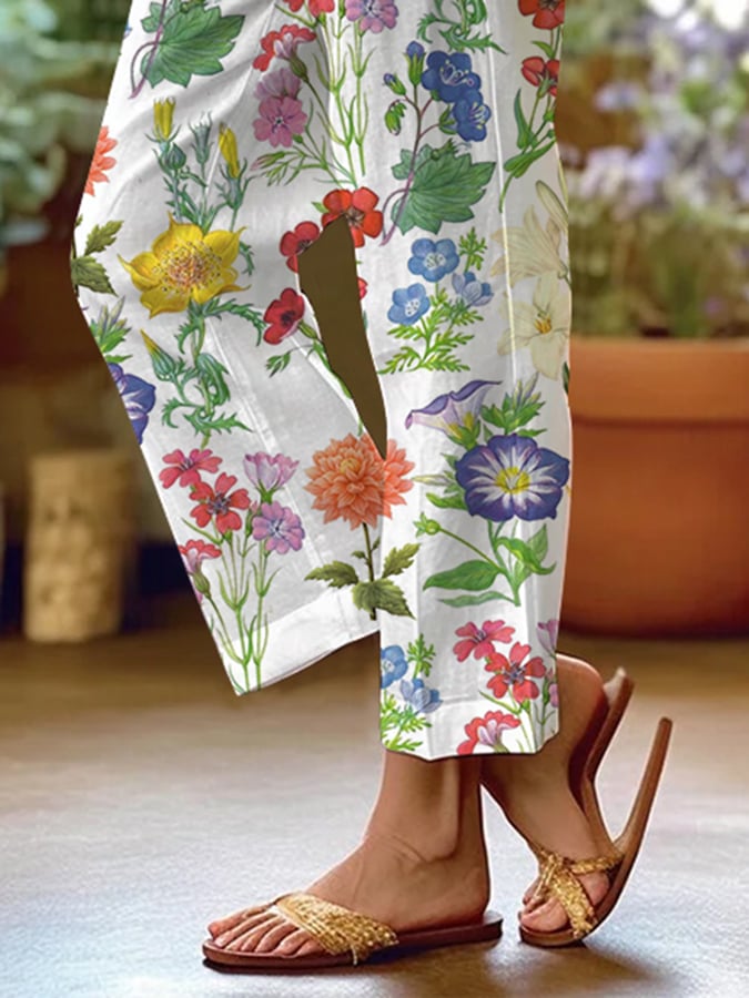 Women's Art Floral Loose Casual Pants (With Pockets)