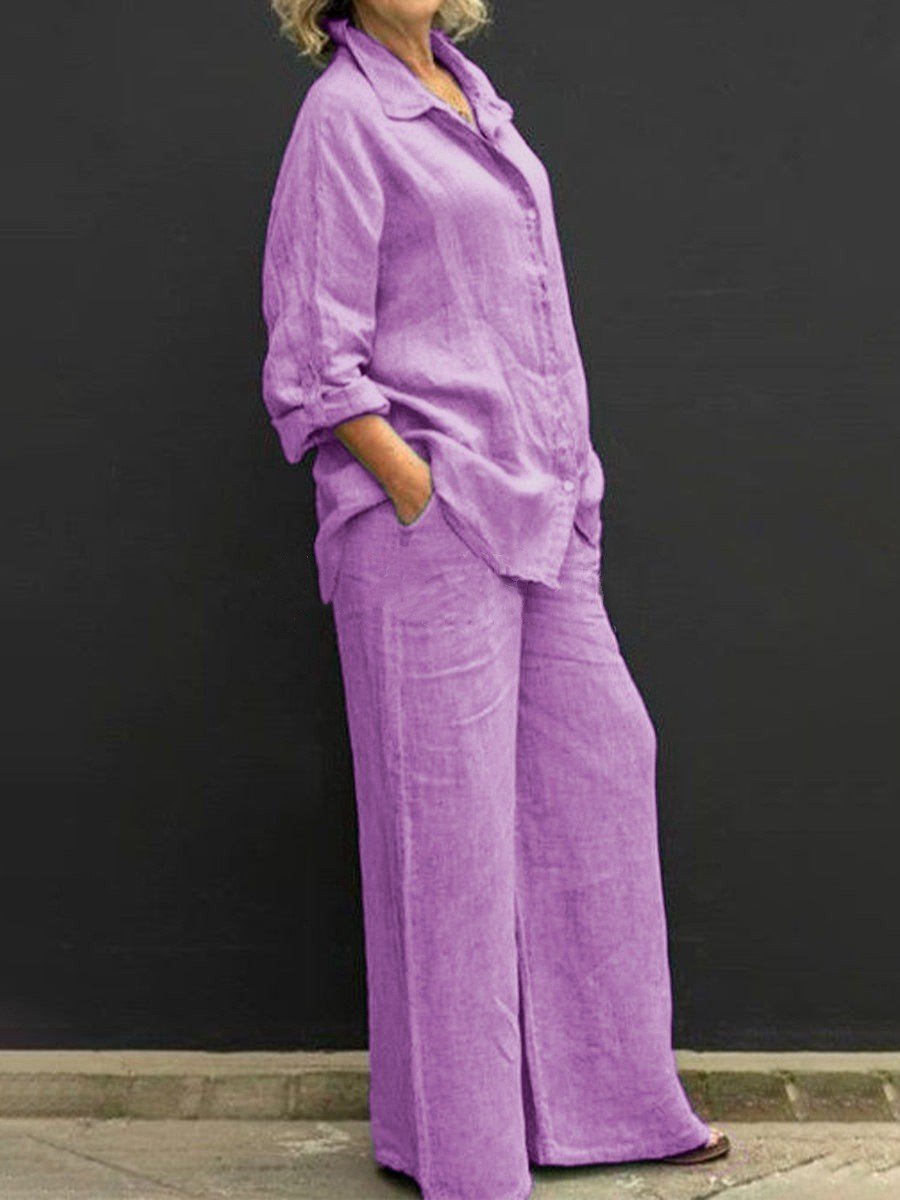 Women's Solid Color Loose Elegant Casual Shirt Suit