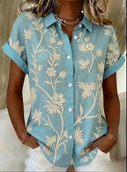 Women'S Casual Color-Blocked Print Shirt