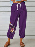 Women's Purple Pansy Floral Print Casual Pants