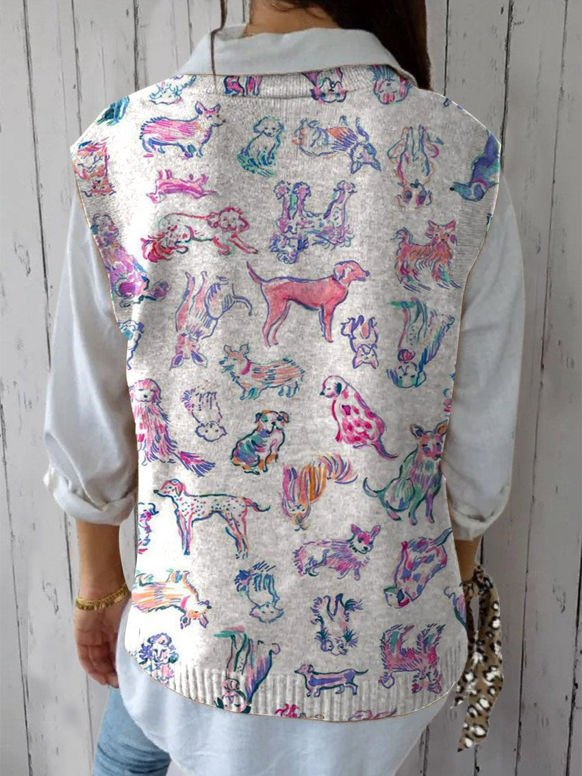 Women's Lovely Dogs Art Print Versatile Knitted Vest