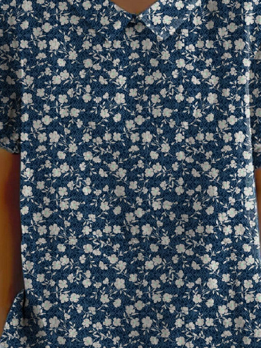 Women's Vintage Floral Art Print Casual Cotton And Linen Shirt