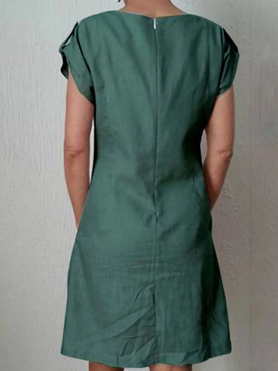 Women's Classic Floral Pattern Cotton and Linen Dress