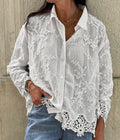 Cotton and linen collared 3D embroidered shirt