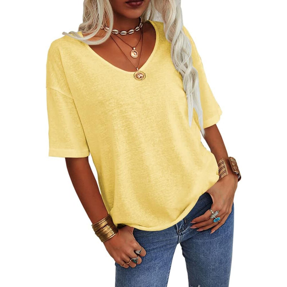 Damen V-Ausschnitt T-Shirt in Unifarbe