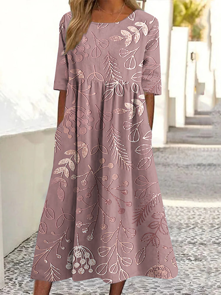 Floral Print Crew Neck Midi Dress