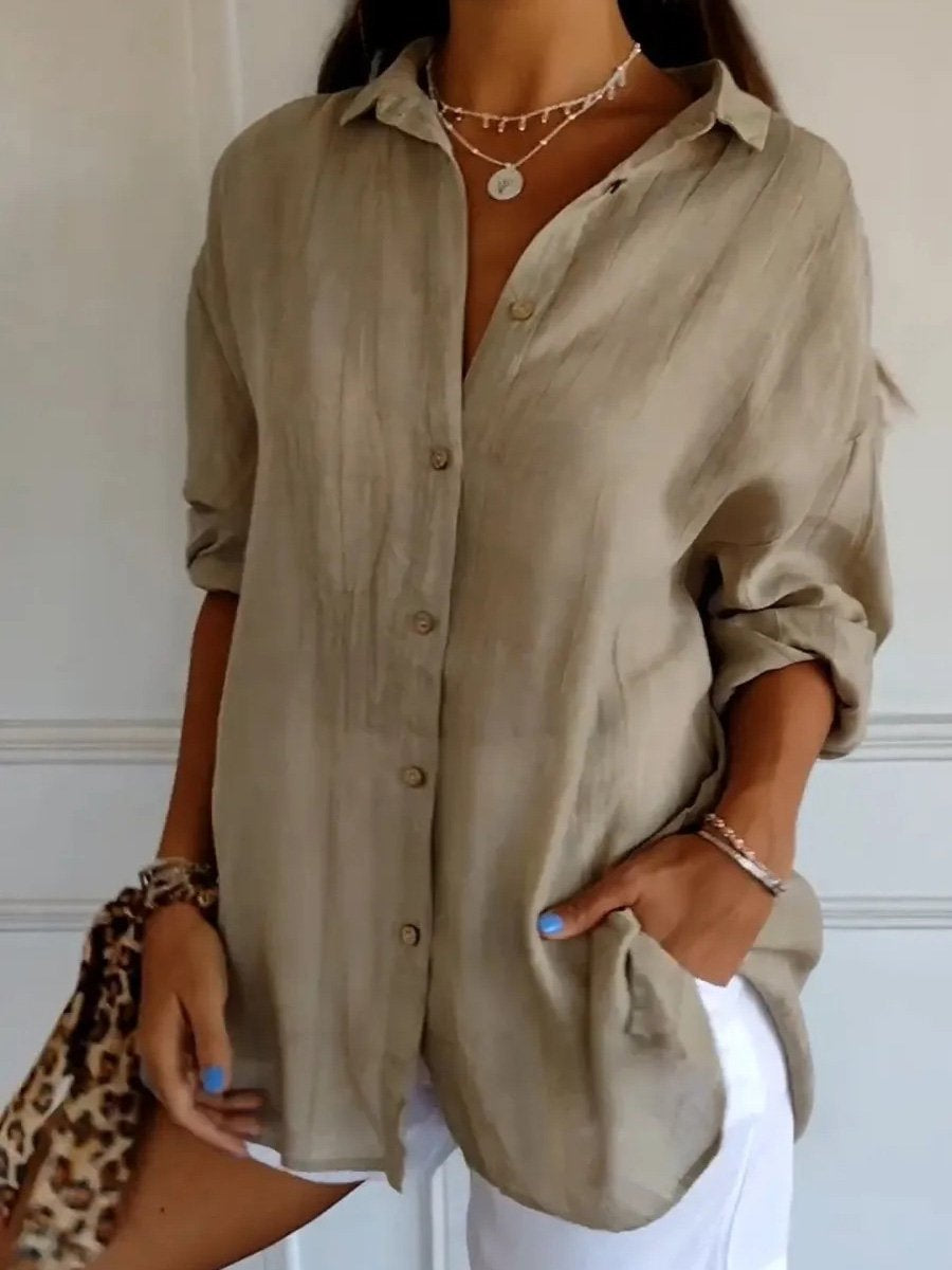 Women's Single-Row Buttons Pleated Solid Color Shirt