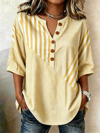 French Lazy Style Striped Color-block Patchwork Half-sleeve Top
