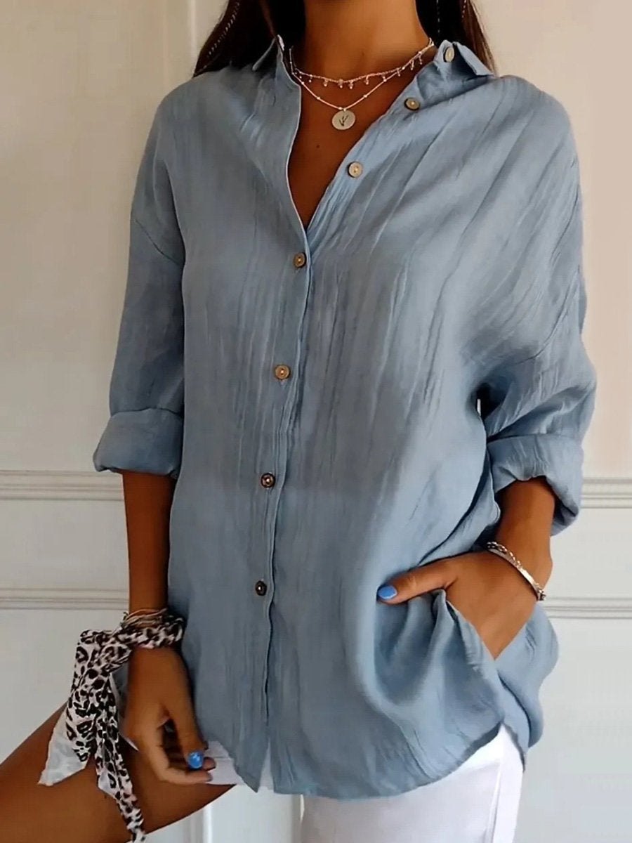 Women's Single-Row Buttons Pleated Solid Color Shirt