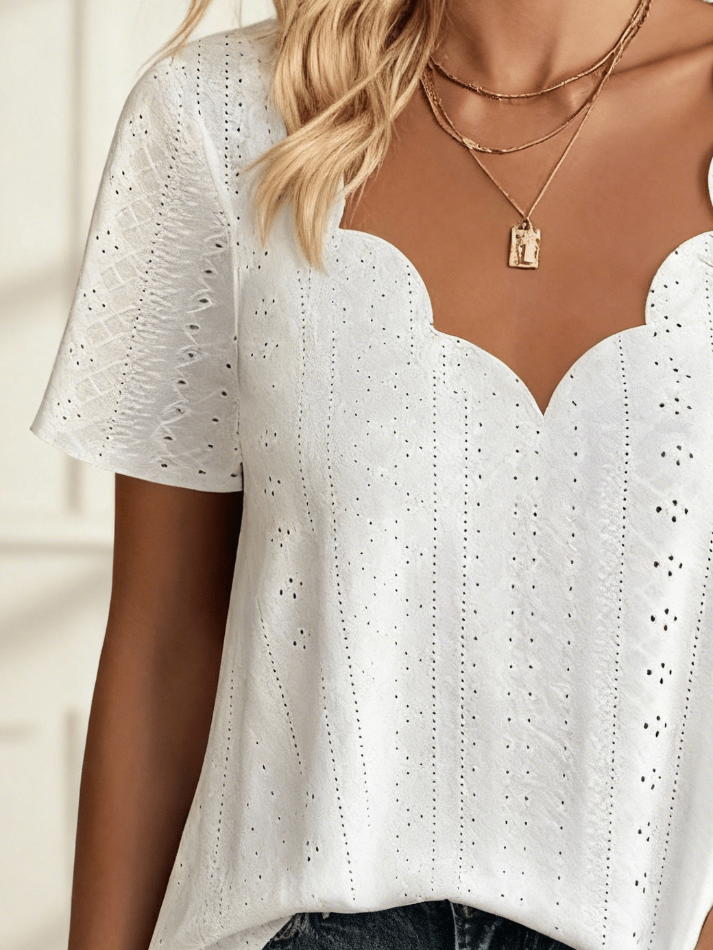 Women's Breathable Jacquard Short-Sleeved V-Neck T-Shirt