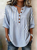 French Lazy Style Striped Color-block Patchwork Half-sleeve Top
