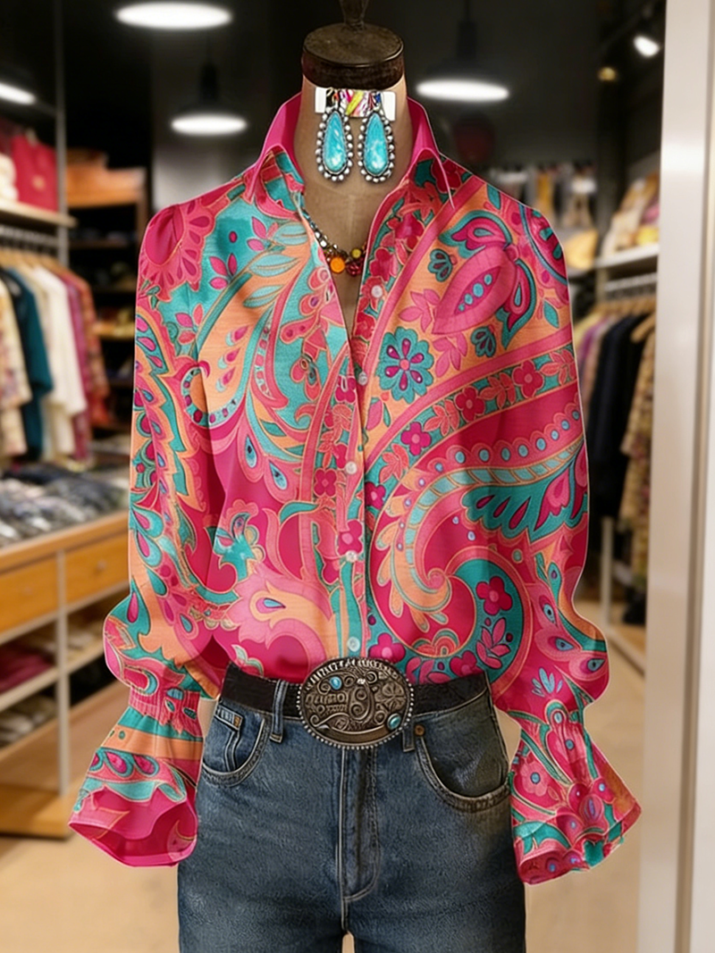 Paisley Floral Print Long Sleeve Top