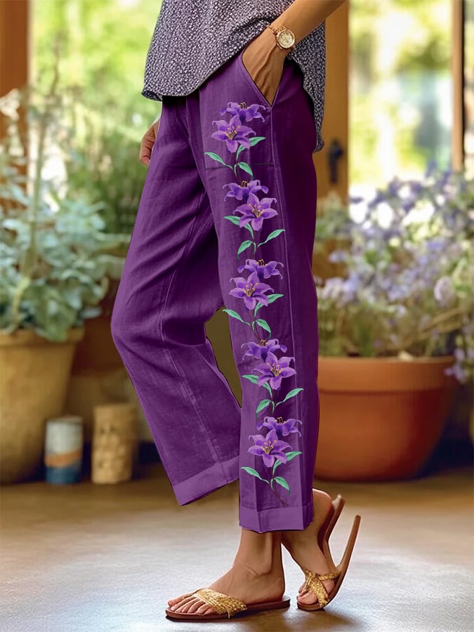 Women's Art Floral Loose Casual Pants (With Pockets)
