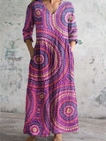 Women's V-Neck Elegant Exquisite Art Geometric Painted Long Sleeve Dresses