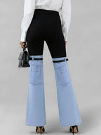 Women's High-waisted Color-blocked Loose-fitting Slightly Flared Jeans
