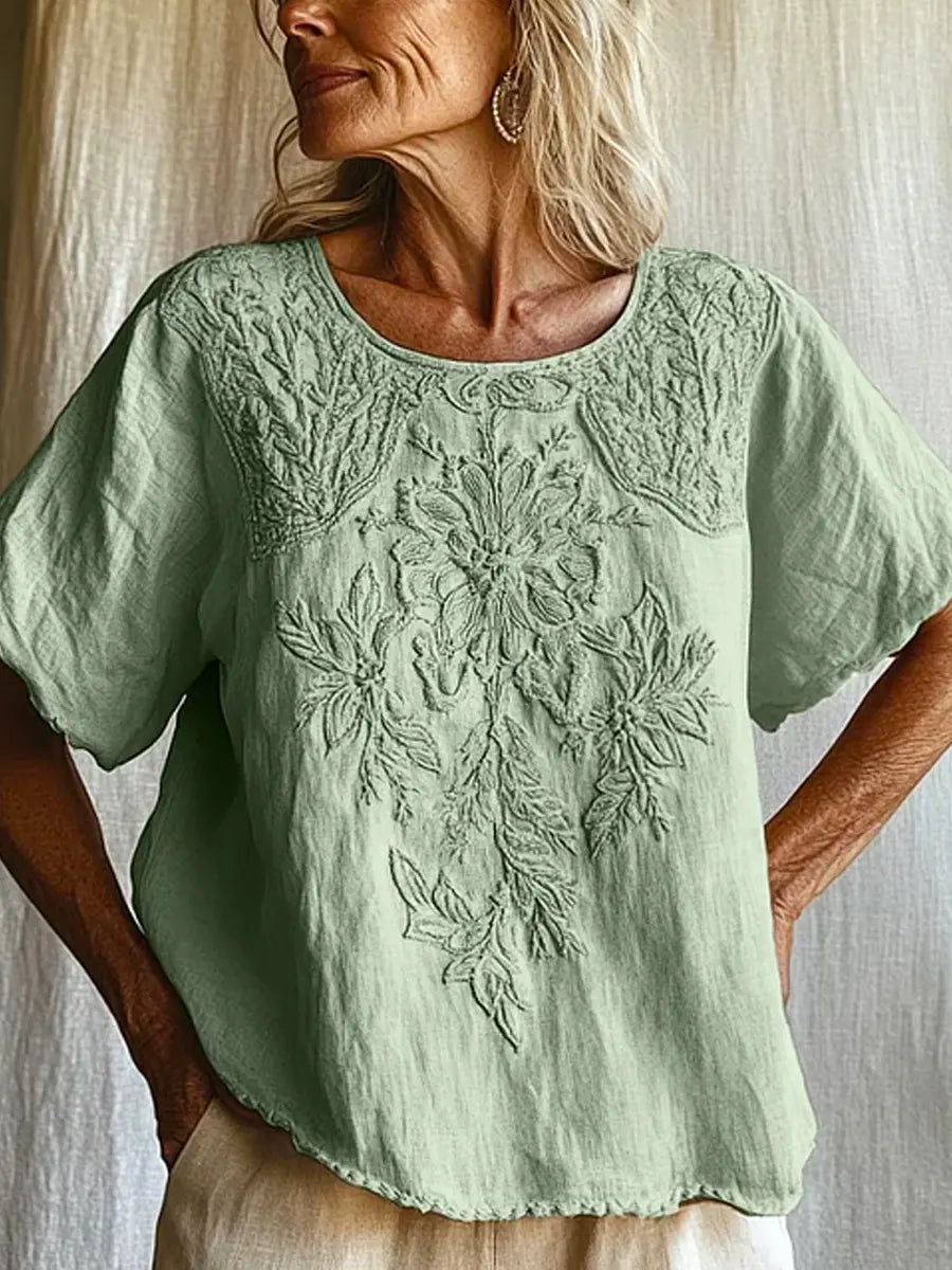 Women's Retro Floral Art Pattern Casual Cotton Shirt