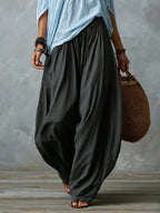 Light Blue Off-shoulder Top And Dark Gray Loose-fitting Lantern Pants Suit