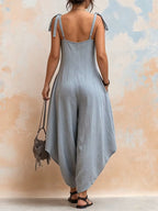 Casual Linen And Cotton Strappy Jumpsuit