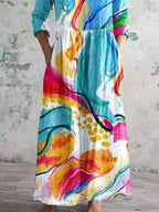 Women's Art Splash Art Print V-neck Cotton And Linen Dress