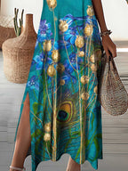 Women's V-Neck Poppy Flower Pattern Seaside Resort Style Dress