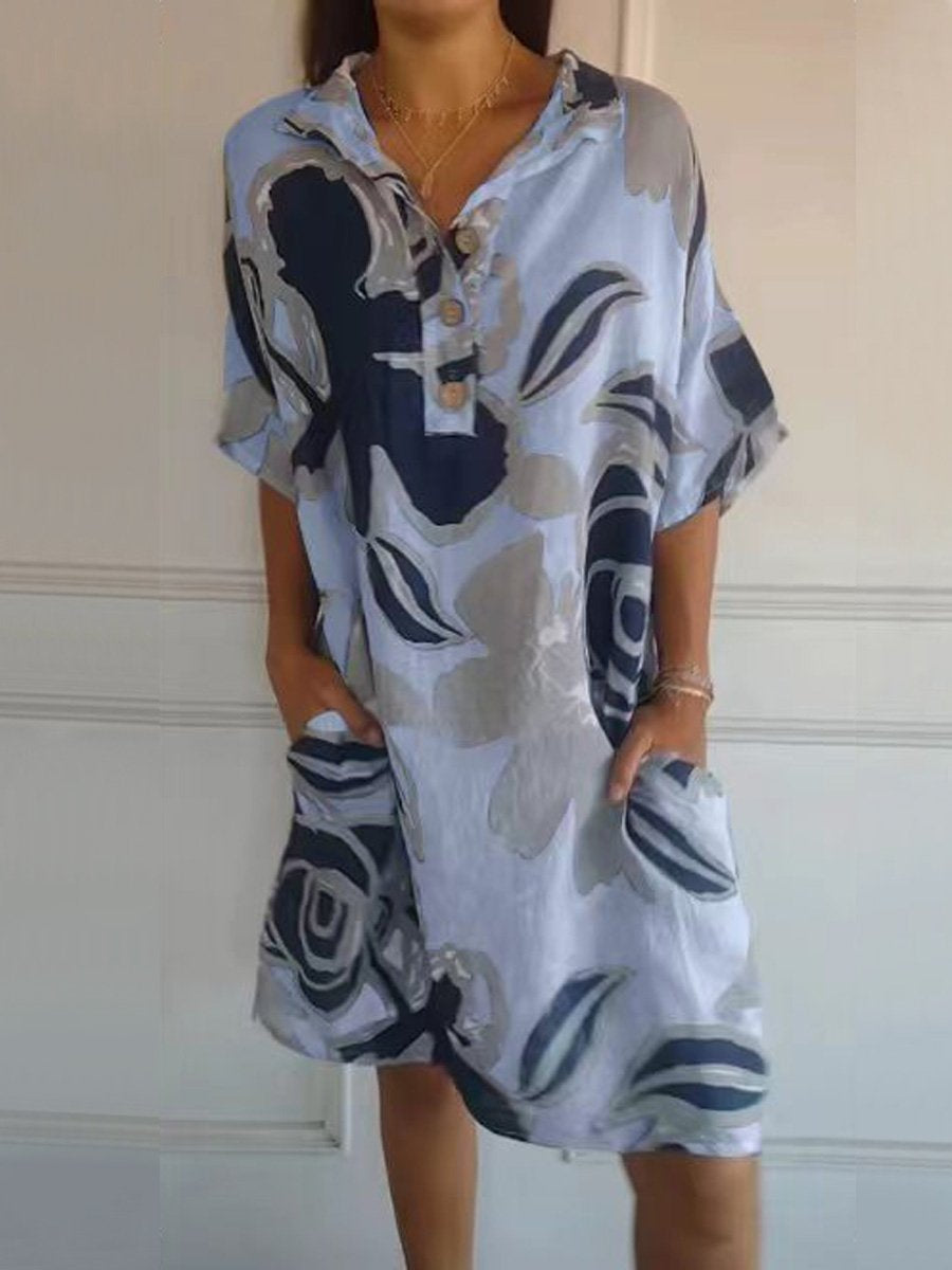 Women's Cotton and Linen Large Floral Pattern Printed Dress