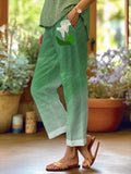 Women's Botanical Floral Design Loose Pocket Patchwork Casual Pants